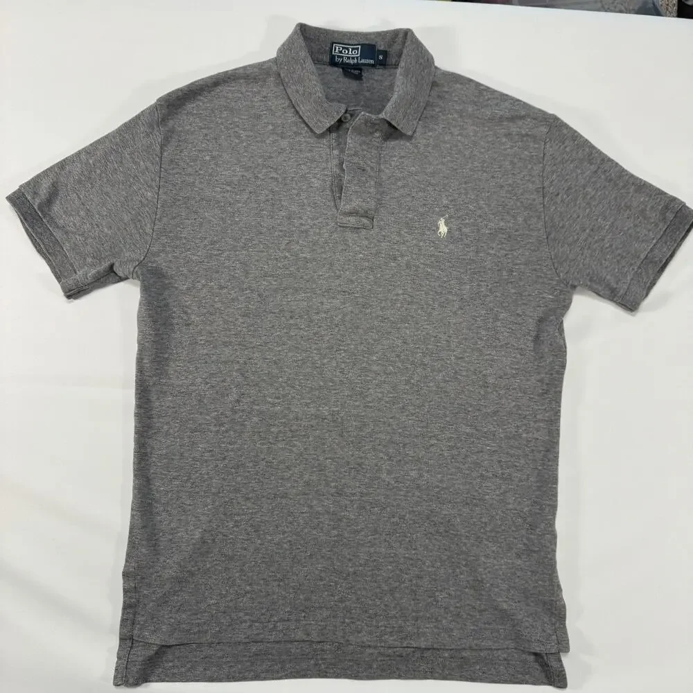 VTG Polo Ralph Lauren Slim Fit Short Sleeve Polo Mens S Gray Cotton White Pony